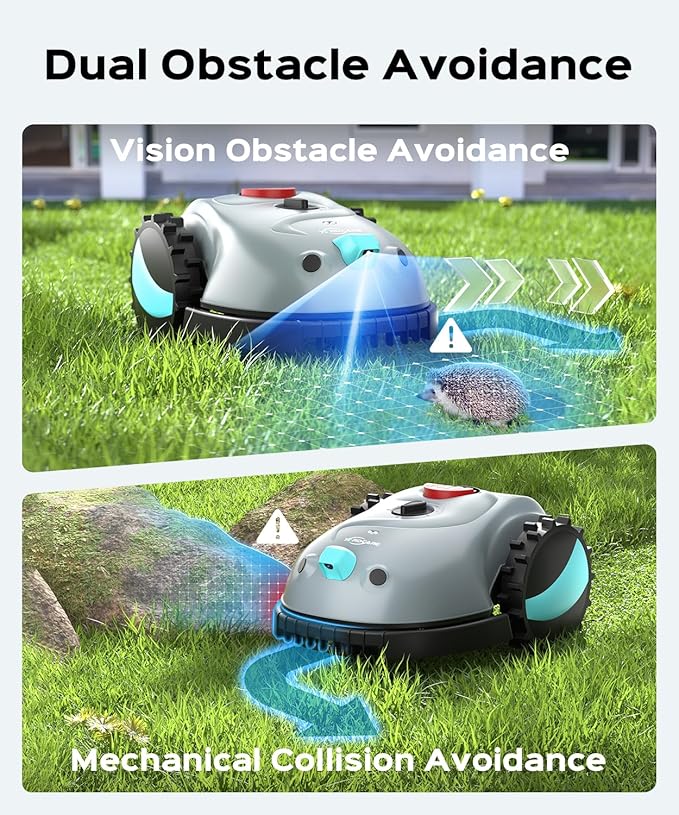 V100 Robotic Lawn Mower, HD Visual Navigation, Smart Obstacle Avoidance & Precision Collision Sensors, Adjustable Cutting Height, Quiet Operation, Ideal for Small Lawns up to 1,600 sq ft