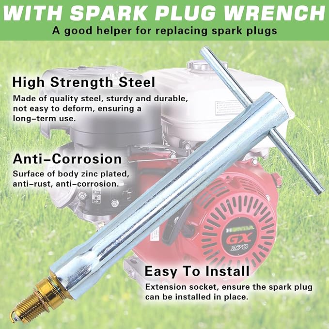 4pcs F7TC Spark Plugs GX120 GX160 GX200 GX240 GX270 GX340 GX390 Sparkplugs with Wrench for 4-Stroke Engine Generator Lawnmower Chainsaw Tractor Water Pump Rototiller Go Kart Mini Bike
