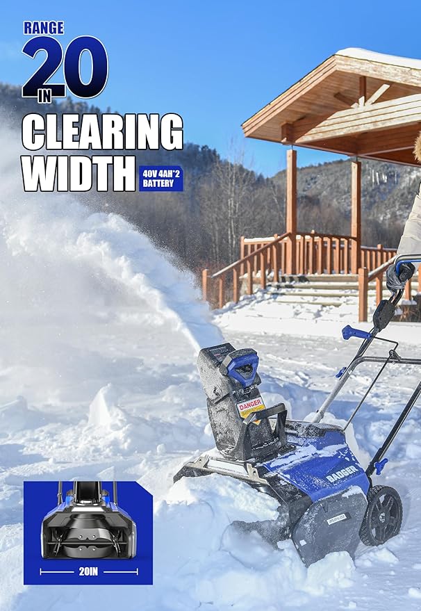 WILD BADGER POWER Snow Blower Cordless 40V Electric Brushless with LED 2Pcs 40V 4.0Ah Battery Longer Running Time for Wet Snow and Heavy Snow