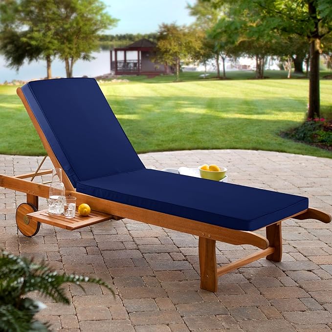 Chaise Lounge Cushion for Outdoor Furniture, Waterproof Fade and Tear Resistant Lounge Deck Chair Cushions for Patio Lawn Pool Resort Hotel, 72x21x3 Inch, Navy