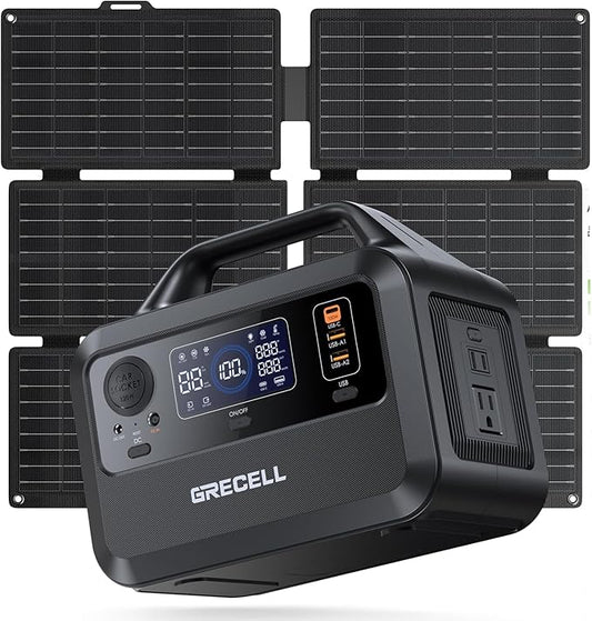 GRECELL Solar Generator with 40W Solar Panel Included,230Wh Portable Power Station 1.5hrs Fast Charging, (600W Surge) AC Outlets, LiFePO4 Battery Backup for Outdoor Camping, Trip, Power Outage
