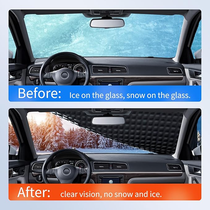 Winter Windshield Covers for Ice and Snow&Winter Car Essentials, Car Anti-Snow Cover, Snow Windshield Cover Automotive Exterior Accessories,Free Car Snow Shovel, Towel, and Gloves.