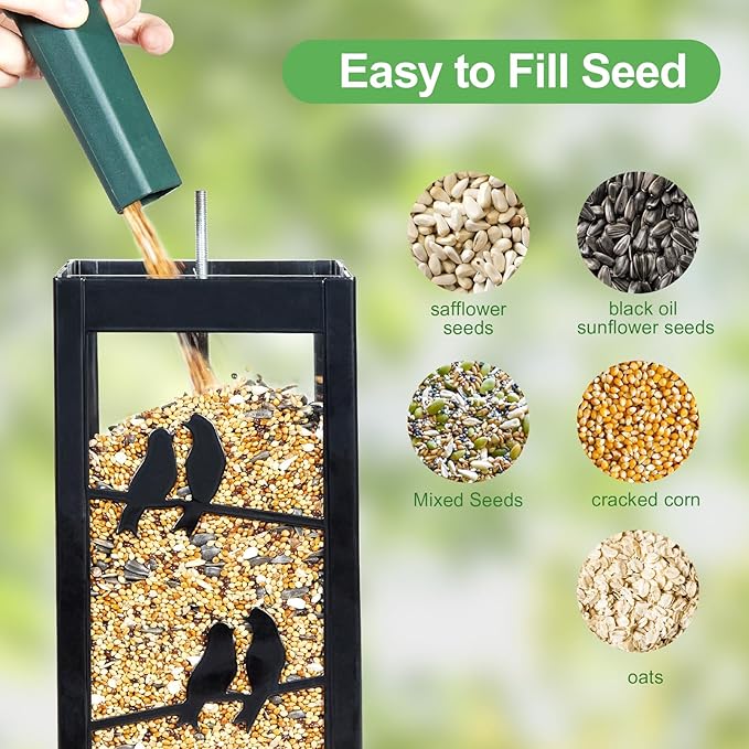 Vivace Bird Feeder, Large 4LBs Metal Hanging Feeder With Perches for Wild Birds, Outdoor Garden and Backyard, Black