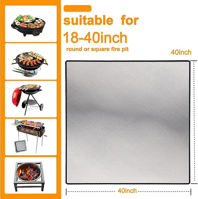 DocSafe 40 x 40 inches Square Fire Pit Mat,4-Layer Fireproof Under Grill Mat Heat Insulated Indoor Fireplace Pad Protector for Deck,Patios,Grass,BBQ Smoker, Portable Reusable Oil-Proof and Waterproof