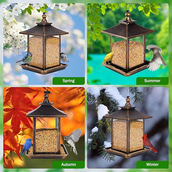 3.5 Lb Capacity of Plastic Hanging Bird Feeder,Large Bird Feeders for Outdoors with The Locked Toggle Design,Hanging for Garden,Yard and Decoration Outside,Weatherproof,Brown