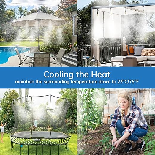 360° Automatic Drip Irrigation Kit - 5/16'' Tubing, Adjustable Universal Spray Nozzle, Copper Atomizing System for Garden/Lawn/Greenhouse - Multi-Directional Rotation, Quick Connectors, 49FT