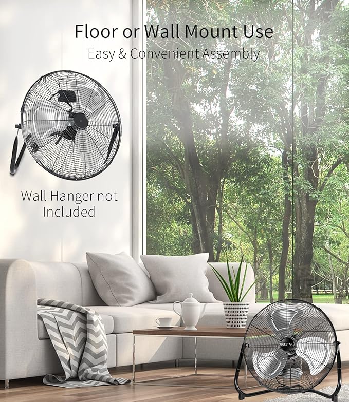 BEESTAR 20 Inch Floor Fan,High Velocity Fan with 3-Speeds&Adjustable Tilting Head,Heavy Duty Metal Industrial Fan for Shop, Garage,Commercial, Residential, and Greenhouse,Black (20 INCH)
