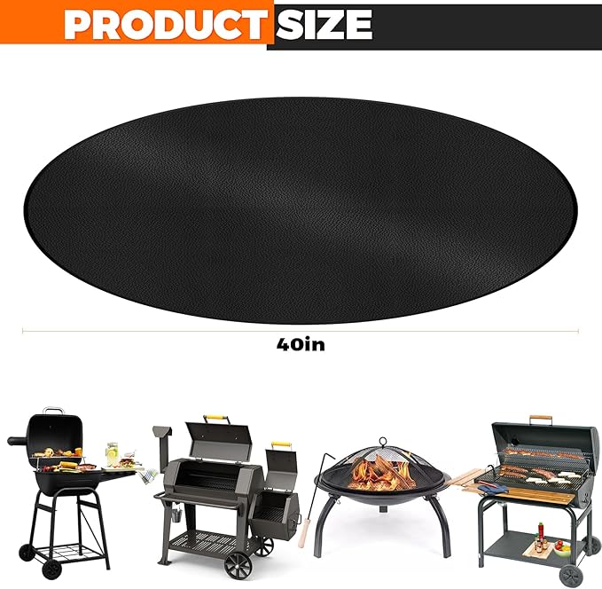 40" 3-Ply Round BBQ Mat, Fire Pit Mat for Solo Stove Bonfire, Easy Clean Reusable Waterproof Mat, Fireproof Pads for Under Fire Pit, Charcoal Grills, Griddles and Smokers