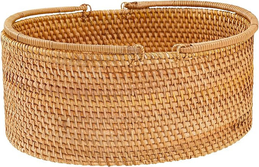 12.6"×9"×5" Rattan Picnic Basket with Handles, Large Oval Gift Basket, Hand-Woven Basket for Fruit, Empty Gift Basket for Festival, Wedding, Camping