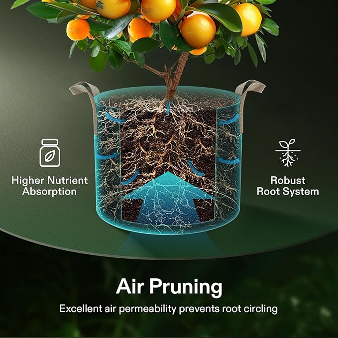 VIVOSUN 5-Pack 7 Gallons Grow Bags Heavy Duty Thickened Nonwoven Fabric Pots with Strap Handles Tan