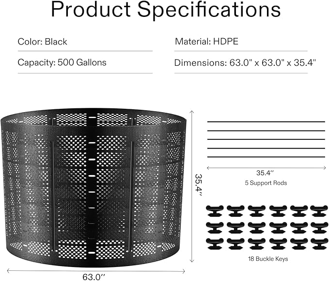 VIVOSUN 500 Gallon Outdoor Compost Bin, Expandable Composter, Easy to Setup & Large Capacity for Backyard, Lawn (Black with Gloves)