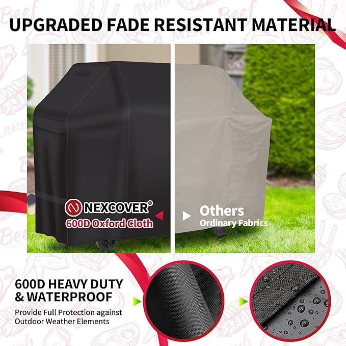 NEXCOVER 60 Inch Grill Cover - 600D Heavy Duty Waterproof and Weather Resistant BBQ Cover for Weber, Char Broil, Nexgrill - Fade Resistant, Black