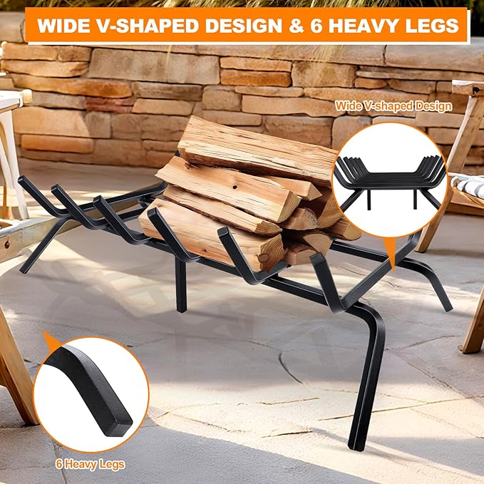 Fireplace Grate,Fireplace Log Holder,27 inch Heavy Duty Solid Cast Iron FIrewood Log Burning Rack for Inside The Fireplace Accessories Outood Fire Pit Kindling Fireplace Tools