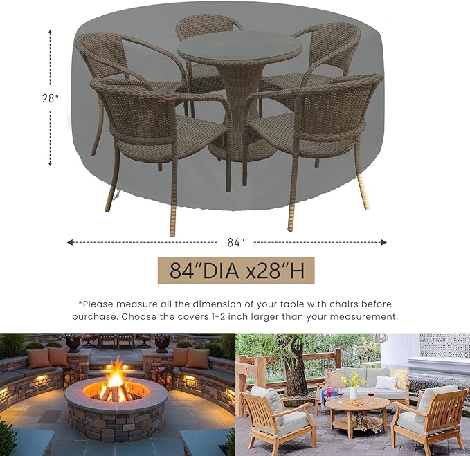 SheeChung Outdoor Furniture Cover Waterproof,Round 84" Dia x 28" H Patio Furniture Covers,Heavy Duty 600D Patio Table Chair Set Cover,All Weather Protection Covers for Outdoor Furniture