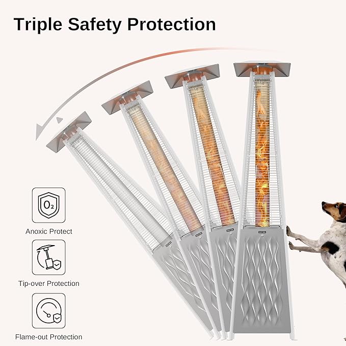 EAST OAK Pyramid Patio Heater, 48,000 BTU Outdoor Heater All Stainless Steel, Quartz Glass Tube Propane Heater for Commercial & Residential, Triple Protection System With Wheels, 2024