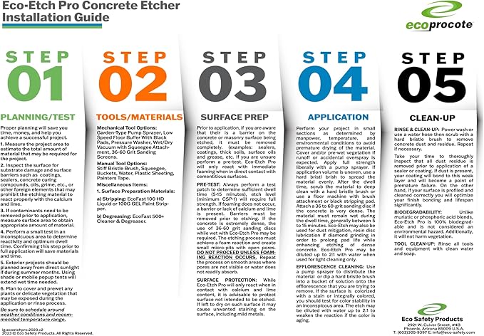 Eco Etch Pro Concrete Cleaner & Etcher Dissolver - Efflorescence, Rust & Dirt Remover from Brick, Driveway, Garage - Gentle Substitute for Citric Acid - Non-Toxic & Safe - 5 Gallon