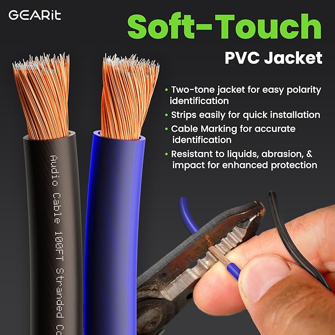 GearIT Pro Series 12 Gauge (2 x 4mm²) Speaker Wire Cable (30.4 Meters / 100 Feet/Black Blue) CCA HiFi Audio Speaker Cable Great Use for Car Audio and Home Theater Surround Sound Systems