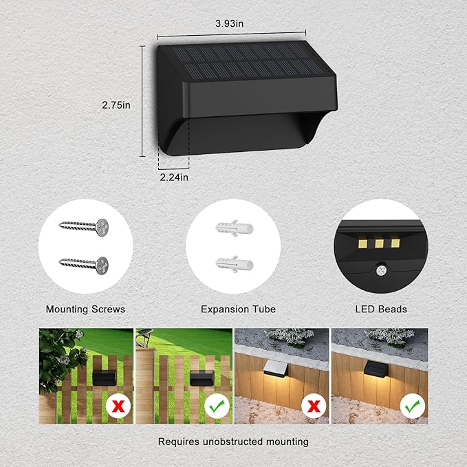 Solar Fence Lights Outdoor,Fence Solar Lights Outdoor Waterproof Led IP65 with10 Fixed Colors & RGB Color Changing for Wall Backyard Step Railing Patio Pool Porchaily&Holiday Decorations (4)