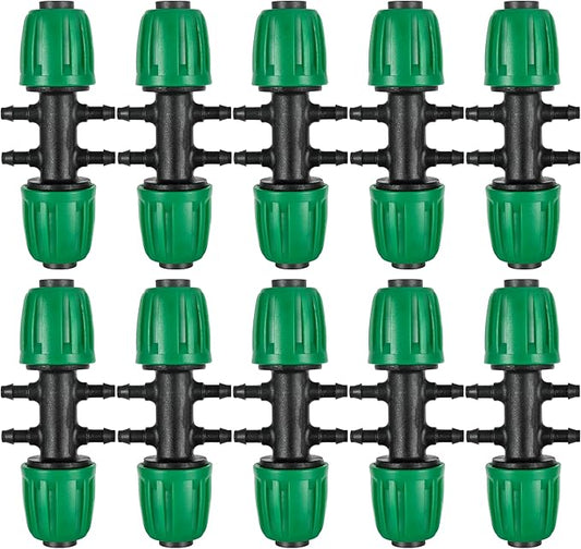 10 Pcs 1/2" to 1/4" Barbed Tee Connector, 1/2 Inch to 1/4 Inch Drip Irrigation Fittings Drip Line Reducer Tee Connectors 1/2" to 1/4" 6-Way Splitter Connectors for Garden Drip Irrigation System