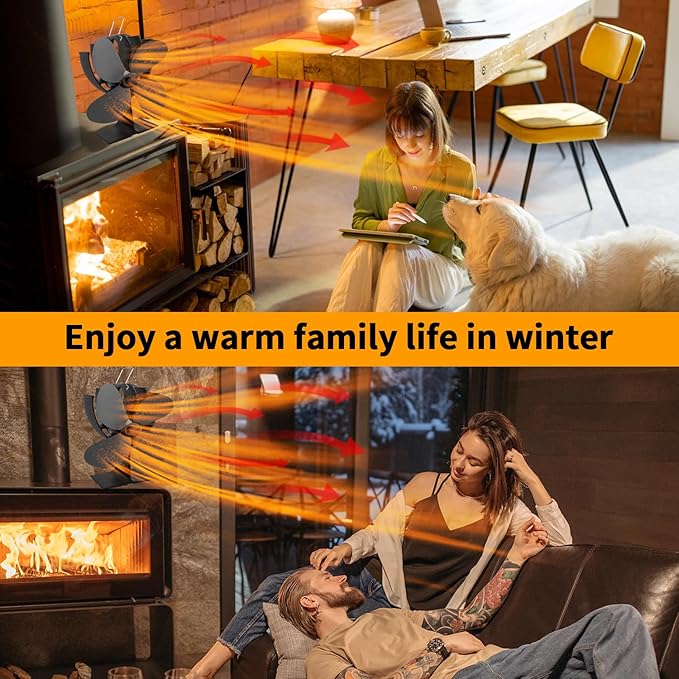 Wood Stove Fan Fireplace 4 Blade Heat Powered Stove Fans for Woods Log Wood Burner Fireplace Eco Friendly Fan for Home