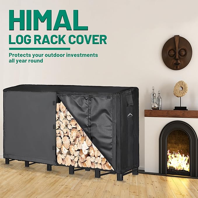 Himal 6ft Waterproof Firewood Cover, Heavy Duty 600D Oxford Outdoor Storage Wood Rack Cover with Buckle (Log Rack not Included)