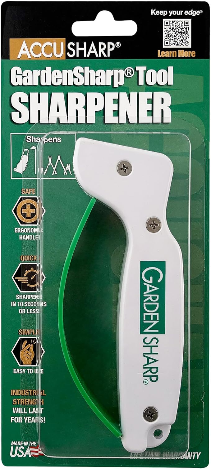 AccuSharp Garden Tool Sharpener, Diamond-Honed Tungsten Carbide Blades, Restores, Repairs, Sharpens & Hones Lawnmower Blades, Secateurs, Limb Loppers, Hoes, Shovels, and Scythes