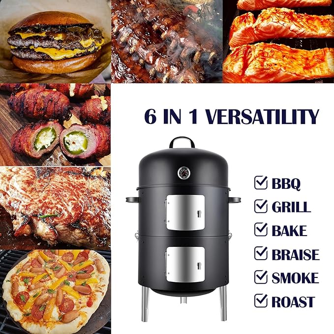 Realcook Charcoal Meat Smoker Grill: Premium BBQ Smokers with Smoke Box - Barbecue Vertical Charcoal Grill Combo for Outdoor Cooking Patio Backyard Grilling Tailgating