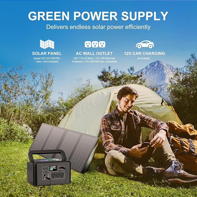 powkey Portable Power Station 800W with 3 AC Outlets, 110V/740Wh Solar Generator(Solar Panel Optional), 200,000mAh Emergency Backup Lithium-ion Battery for Outdoors Travel RV Trip Camping CPAP Machine