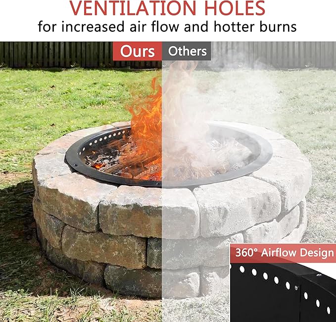 SoulMate Outdoor 48-Inch Outer/42-Inch Inner Fire Pit Ring Smokeless,Duty Solid Metal Steel Round Firepit Rim Insert for DIY Fire Pits, Outdoor Above or In-Ground, Camping Garden Patio Backyard.