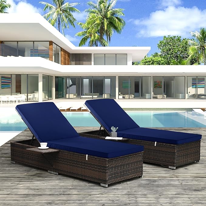 Chaise Lounge Cushion Outdoor, Waterproof and Stain-Resistant Lounge Deck Reclining Chair Cushions for Patio Furniture Lawn Pool Resort Hotel, 72x21x3 Inch, Set of 4, Navy