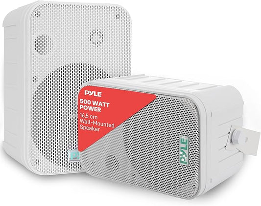 Pyle 2 Way Speaker System Pair - 500W Peak Power 16.51cm Passive Weatherproof Wall / Ceiling Mounted - Heavy Duty Universal Mount - Use for Pool, Patio, Indoor, Outdoor (White)