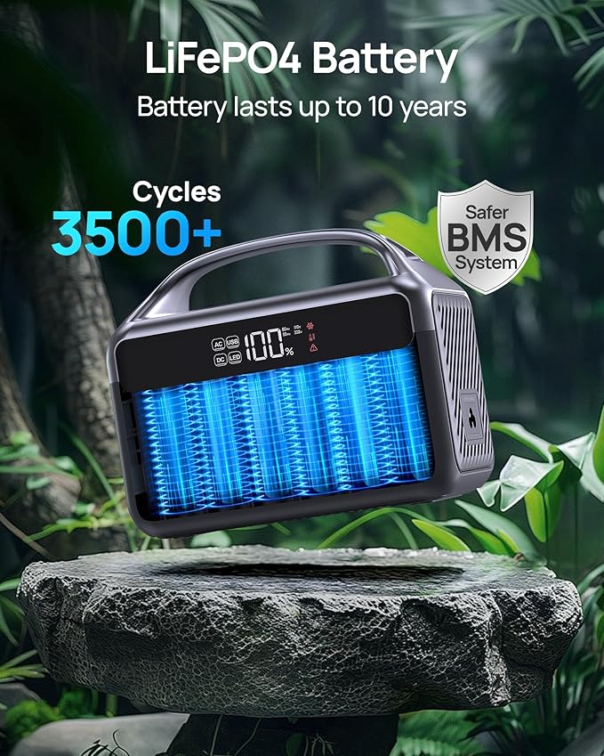 Portable Power Station 600W Surge, 288Wh (90,000mAh) LiFeP04 Battery, Solar Generator with 350W AC Outlets, 8.2LB Power Bank for Outdoor Camping, CPAP, Home & Emergency