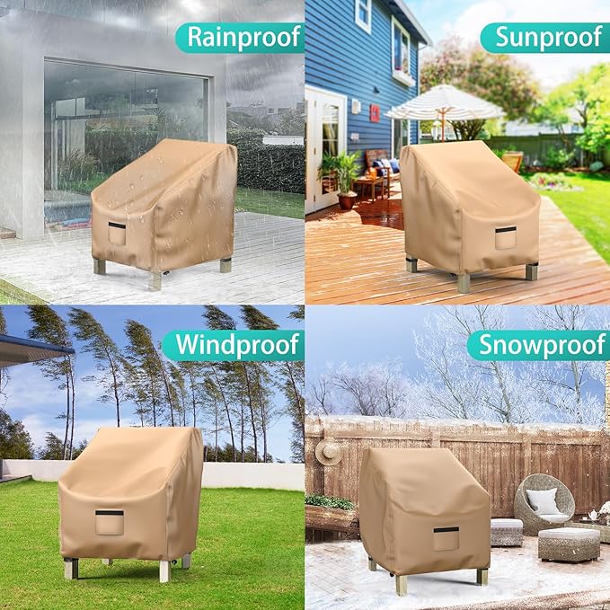 Patio Chair Covers for Outdoor Furniture Waterproof 2 Pack, Lawn Chair Covers 600D Heavy Duty Oxford Cloth, Large Covers for Lounge Lawn Deep Seat 33" W x 31" D x 31" H-Brown