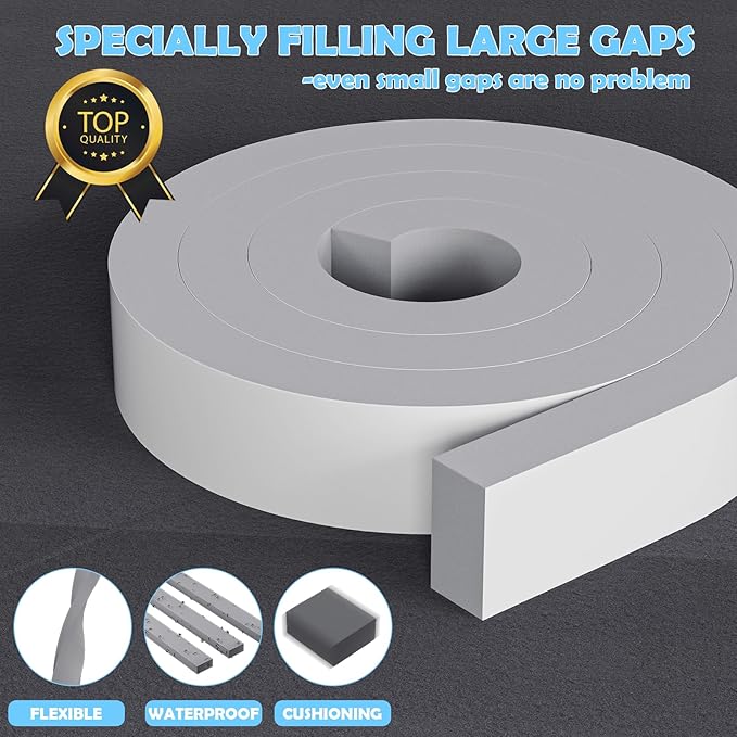 1"×2" EVA Foam Strips with Adhesive Weather Stripping Tape Larger Foam Weather Stripping Strip for Large Gap Insulation (1"×2",13FT,Grey)