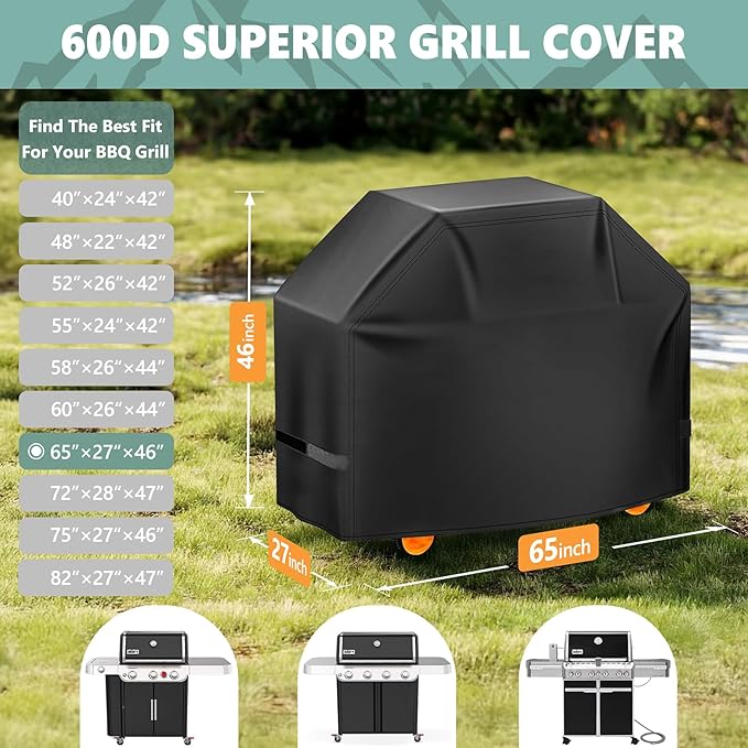 Grill Cover 65 Inch - Superior BBQ Cover for Weber Genesis 400 and Summit 400 Series Gas Grill - 600D Outdoor Barbecue Cover for Weber 4 Burner Genesis ii E325s, E410 and Summit E470, S420