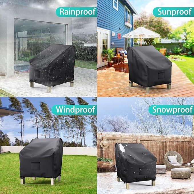 Patio Chair Covers for Outdoor Furniture Waterproof 2 Pack, Lawn Chair Covers 600D Heavy Duty Oxford Cloth, Large Covers for Lounge Lawn Deep Seat Black 38" W x 31" D x 29" H