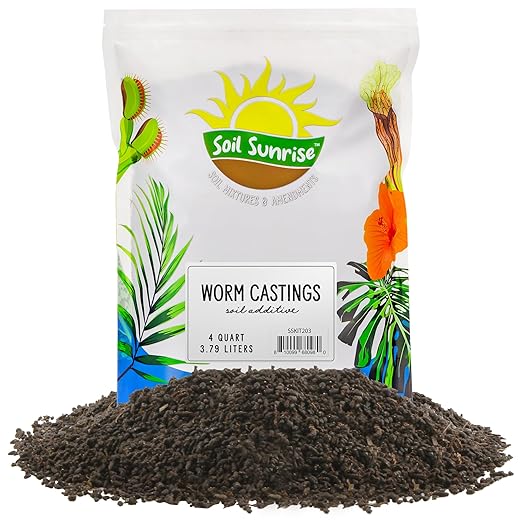 Premium Organic Worm Castings (4 Pounds); 4QT All Natural Soil Additive, Soil Builder, and Fertilizer