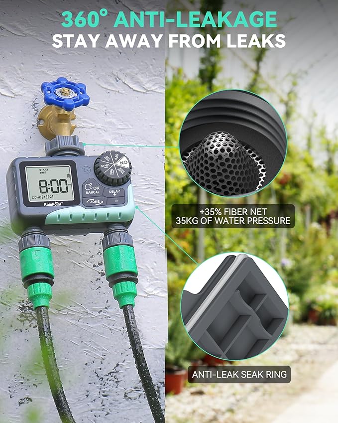 RAINPOINT 2 Zone Sprinkler Timer - 2pcs Water Timer for Garden Hose with Rain Delay/Manual Watering/Automatic Irrigation for Yard Lawn