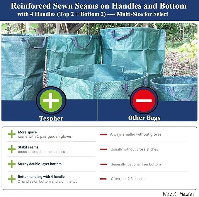 Professional 2-Pack 106 Gallon Large Lawn Garden Bags (D31, H31 inch) Yard Waste Bags W/Gardening Gloves, Big Leaf Bag,Yard Debris Bags,Garden Trash Container,Lawn Grass Clippings,Weeds Bag 4 Handles