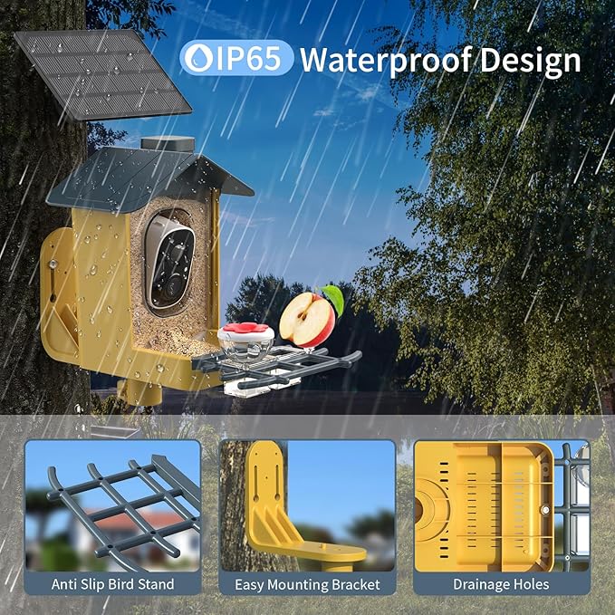Bird Feeder with Camera - Smart Bird Cam with AI Identify BirdSpecies, Auto Record BirdVideo, Instant Notifications, 2K Video Live Stream Camera with Solar Panel for Birds Lover