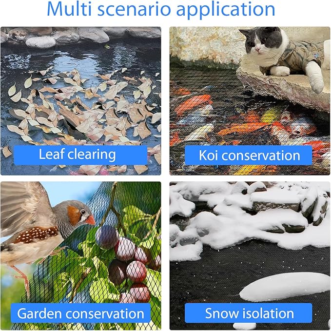 Koi Pond Netting Kit 20 x 30 ft,Black Pond Netting for Koi Ponds Heavy Duty Woven Pond Net for Leaves Reusable Pool Protective Cover Netting Protecting Koi Fish from Birds, Cats and Predators