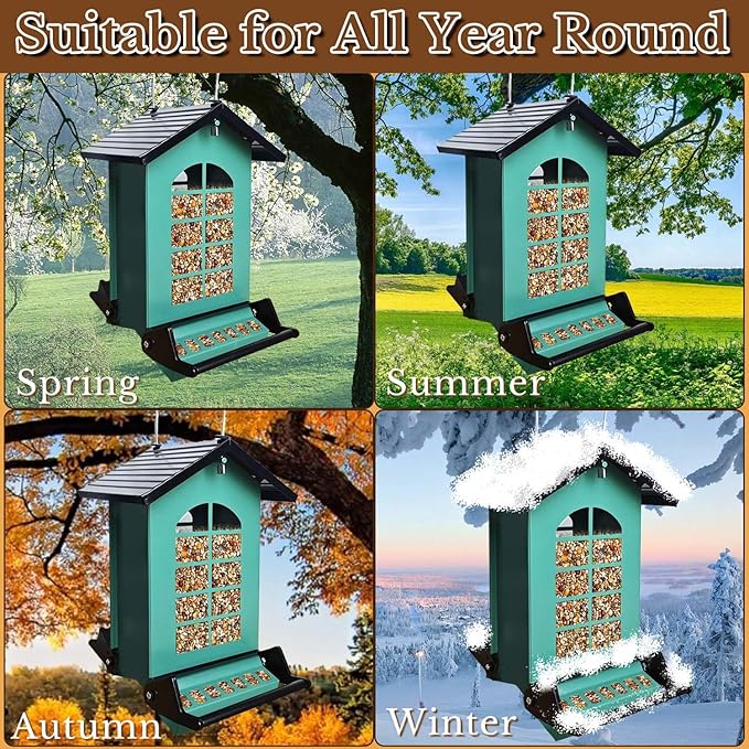 Bird Feeder Squirrel Proof, Hanging Metal Bird Feeders for Outdoors, 6LBS Large Capacity Weight-Activated Perches Wild Birdfeeder for Blue Jay, Cardinal, Garden