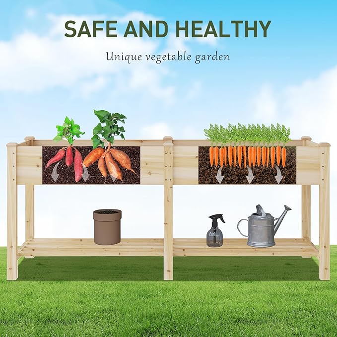 Wooden Raised Garden Bed ,Planter Box with Legs, Wooden Planter -Grow Herbs and Vegetables Outdoors – Naturally Rot-Resistant - Unmatched Strength Lasts Years (Natural-L)