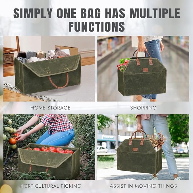 INNO STAGE Heavy Duty Firewood Log Carrier Tote Bag, Large Wood Storage Hay Hauling for Fireplace Fire Pit Outdoor Camping, BBQ Barbecue