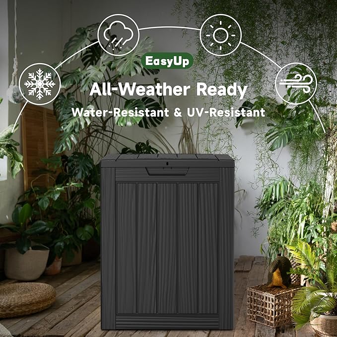 28 Gallon Outdoor Storage Box, Resin Waterproof UV-Resistant Deck Box, Reinforced Stability for Patio, Garden, and Poolside, Striped Black