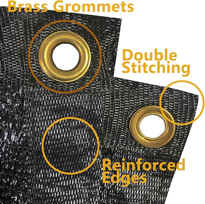 POYEE 90% 10ftx16ft Black Shade Cloth Taped Edge with Brass Grommets Garden Sun Shade UV Resistant Sunblock Shade Net for Outdoor Plants Vegetables Greenhouse