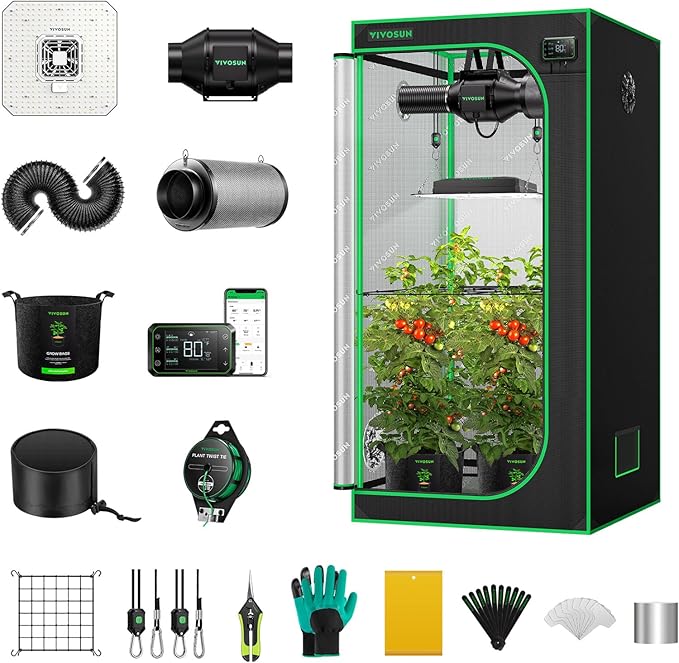 VIVOSUN GIY Smart Grow Tent System 2.7x2.7, WiFi-Integrated Grow Tent Kit, with Automate Ventilation and Circulation, Schedule Full Spectrum 150W LED Grow Light, and GrowHub E42A Controller