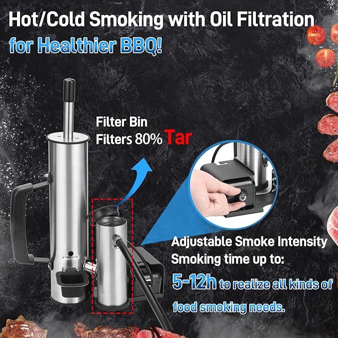 Outdoor Smoke Generator, Stainless Steel Electric Smoker, Smoke Tube for Pellet Smoker, Hot/Cold Smokers with Adjustable Smokes Volume Air Pump, Perfect for Cold Smoking Cheese, Birthday Gifts for Men