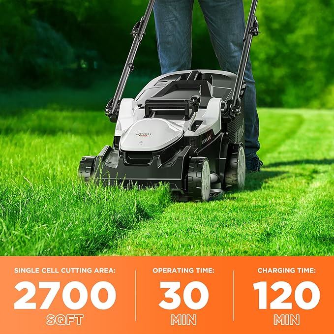 Litheli 16 Inch Lawn Mower 2 x 20V Brushless Electric Mowers for Garden Yards, Lightweight Cordless Lawnmower with 6-Position Height Adjustment, 2 x 4.0Ah Battery Include