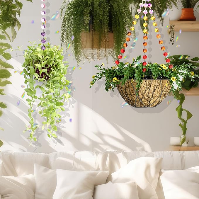 Landical 9 Pack 12 Inch Suncatcher Plant Hanger Hanging Basket Chains with Hooks Crystal Suncatcher Prism Window Hanging Chain Garden for Flower Pots Bird Feeders Wind Chimes Ornaments(Mixed Color)